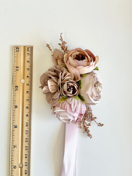 Dusty Mauve Pink Corsage and Boutonniere Set, Wedding Flowers, Prom Party Corsage Set