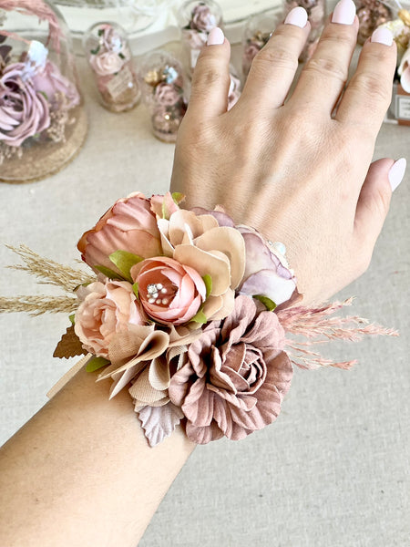 Dusty Rose Wedding Corsage and Boutonniere Set, Bridal Party Flowers, Prom Party Corsage Set