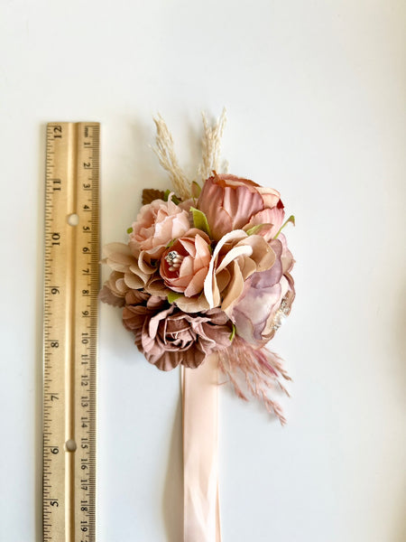 Dusty Rose Wedding Corsage and Boutonniere Set, Bridal Party Flowers, Prom Party Corsage Set