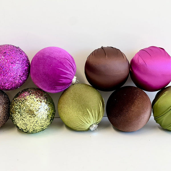 Decorative balls in various colors on a white background