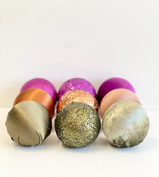 9 pcs Christmas Ornaments Set, Bright Satin Velvet Glitter Baubles, Bold Holiday Decor, Modern Colorful Christmas Tree Decorations