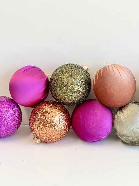 9 pcs Christmas Ornaments Set, Bright Satin Velvet Glitter Baubles, Bold Holiday Decor, Modern Colorful Christmas Tree Decorations