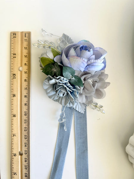 Dusty Blue Corsage and Boutonniere Set, Wedding Prom Flowers, Prom Party Corsage Set