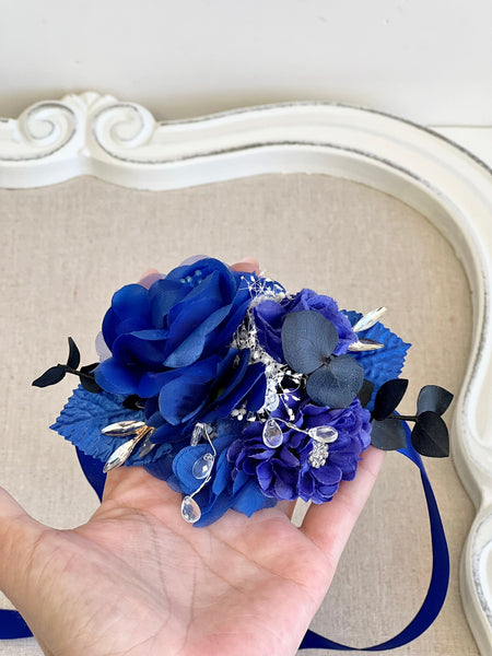 Royal Blue Corsage and Boutonniere Set, Prom Party Corsage Set