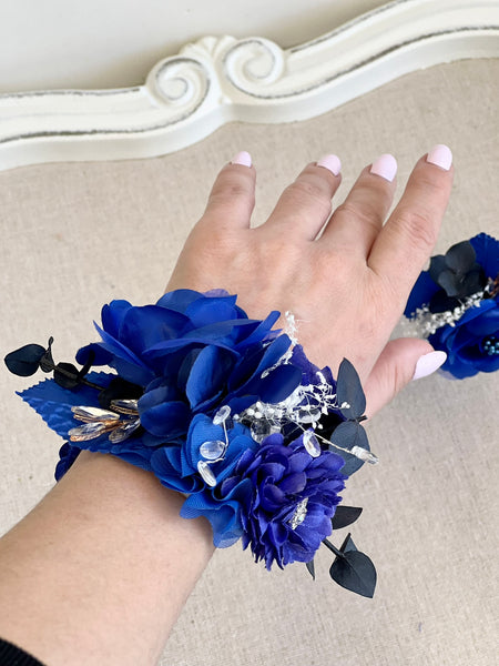 Royal Blue Corsage and Boutonniere Set, Prom Party Corsage Set