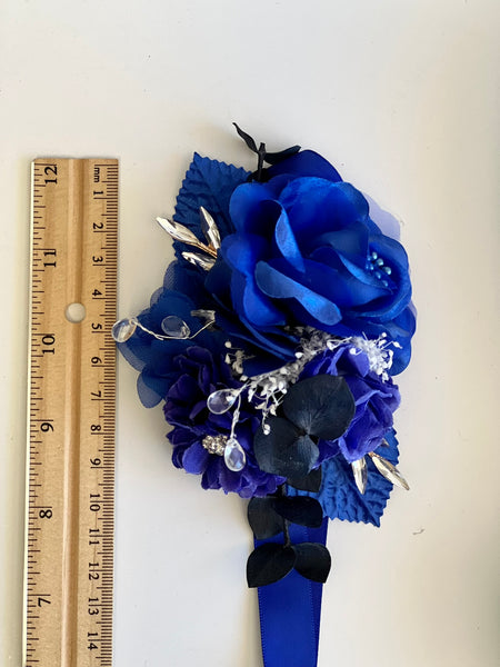 Royal Blue Corsage and Boutonniere Set, Prom Party Corsage Set