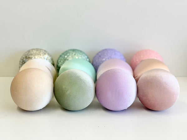 12 pcs Pastel Christmas Ornaments, Mix of Velvet Satin Glitter Textured Balls, Elegant Holiday Tree Decorations, Christmas Gifts