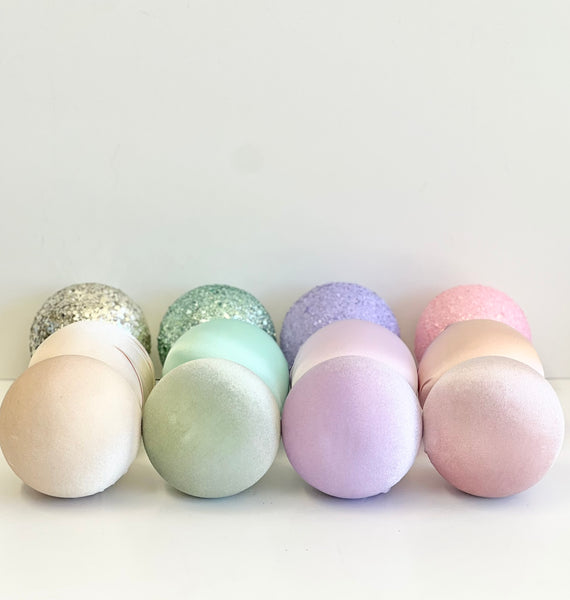 12 pcs Pastel Christmas Ornaments, Mix of Velvet Satin Glitter Textured Balls, Elegant Holiday Tree Decorations, Christmas Gifts