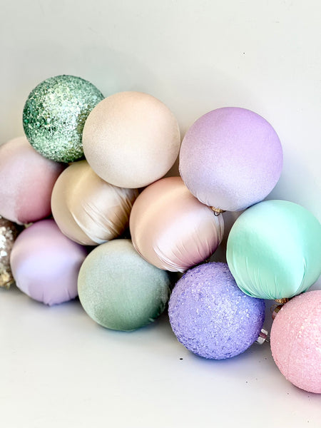 12 pcs Pastel Christmas Ornaments, Mix of Velvet Satin Glitter Textured Balls, Elegant Holiday Tree Decorations, Christmas Gifts