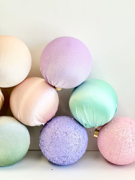 12 pcs Pastel Christmas Ornaments, Mix of Velvet Satin Glitter Textured Balls, Elegant Holiday Tree Decorations, Christmas Gifts