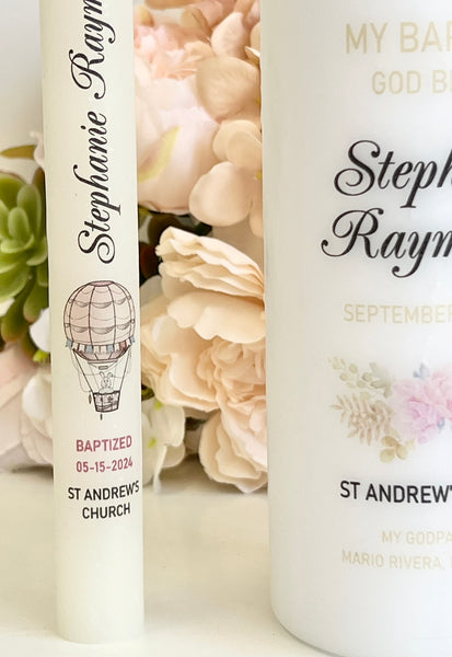Personalized Baptism Candle – Custom Christening Candle with Photo – Floral Boho Ceremony Taper Candle – Baby Shower Gift