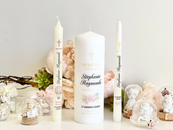 Personalized Baptism Candle – Custom Christening Candle with Photo – Floral Boho Ceremony Taper Candle – Baby Shower Gift