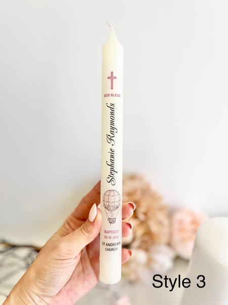 Personalized Baptism Candle – Custom Christening Candle with Photo – Floral Boho Ceremony Taper Candle – Baby Shower Gift