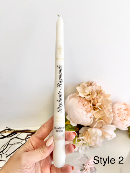 Personalized Baptism Candle – Custom Christening Candle with Photo – Floral Boho Ceremony Taper Candle – Baby Shower Gift
