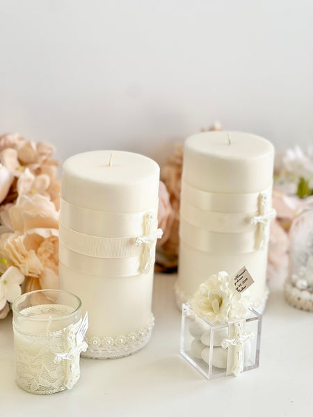 Cross Baptism Candle, Custom Christening Candle with Pearl Cross, Luxury Boho Baptism Taper Candle, Elegant Ceremonial Candle for Christening