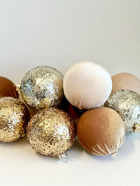 12 pcs Gold Christmas Velvet Handmade Balls, Christmas Tree Decorations, Glitter Christmas Bulbs, Christmas Gift, Flocked Christmas Bulk Box