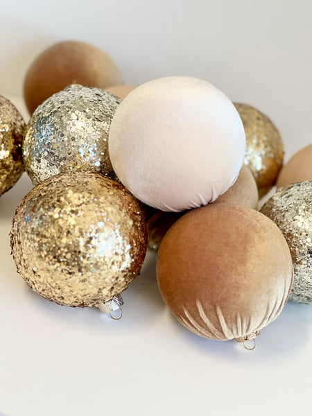 12 pcs Gold Christmas Velvet Handmade Balls, Christmas Tree Decorations, Glitter Christmas Bulbs, Christmas Gift, Flocked Christmas Bulk Box