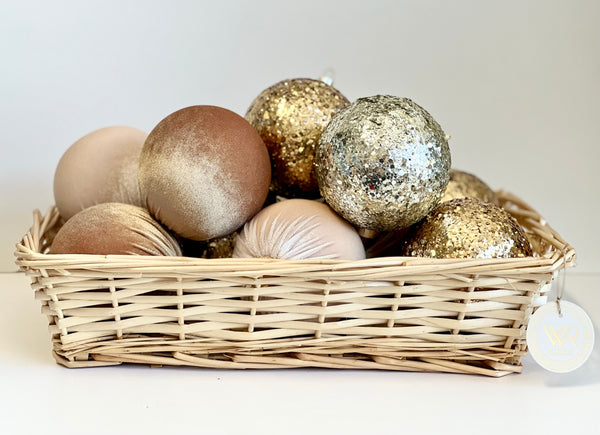 12 pcs Gold Christmas Velvet Handmade Balls, Christmas Tree Decorations, Glitter Christmas Bulbs, Christmas Gift, Flocked Christmas Bulk Box