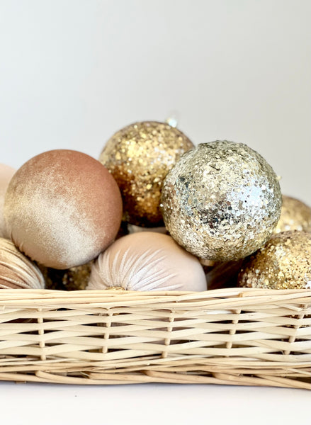 12 pcs Gold Christmas Velvet Handmade Balls, Christmas Tree Decorations, Glitter Christmas Bulbs, Christmas Gift, Flocked Christmas Bulk Box