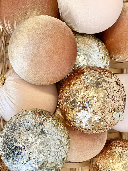 12 pcs Gold Christmas Velvet Handmade Balls, Christmas Tree Decorations, Glitter Christmas Bulbs, Christmas Gift, Flocked Christmas Bulk Box