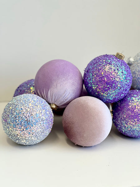 Purple Glitter Christmas Ornaments: Handmade Velvet, Glitter Ball Set of 12