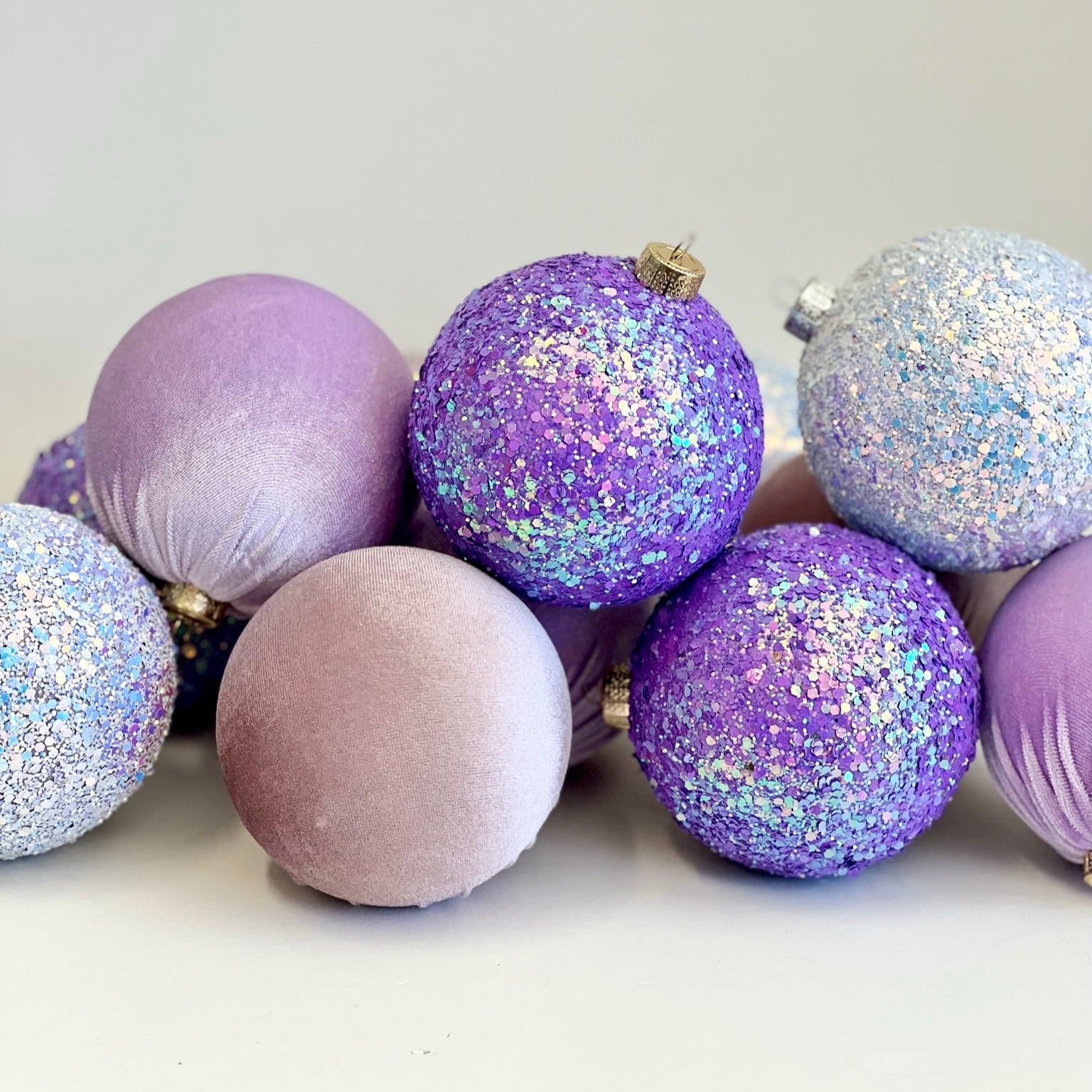 Decorative purple and silver ornaments 