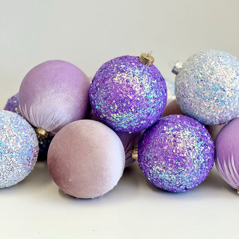Decorative purple and silver ornaments 