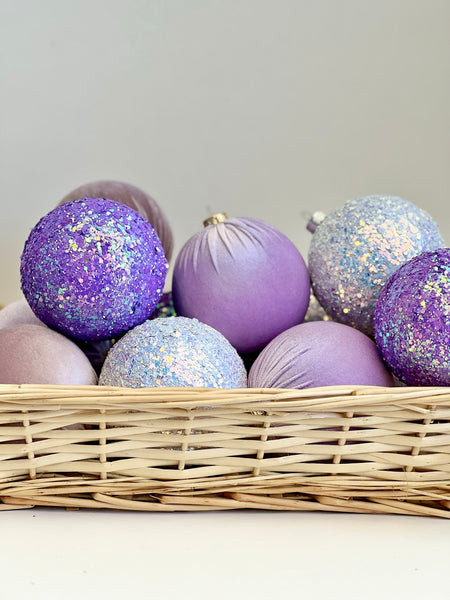 Purple Glitter Christmas Ornaments: Handmade Velvet, Glitter Ball Set of 12