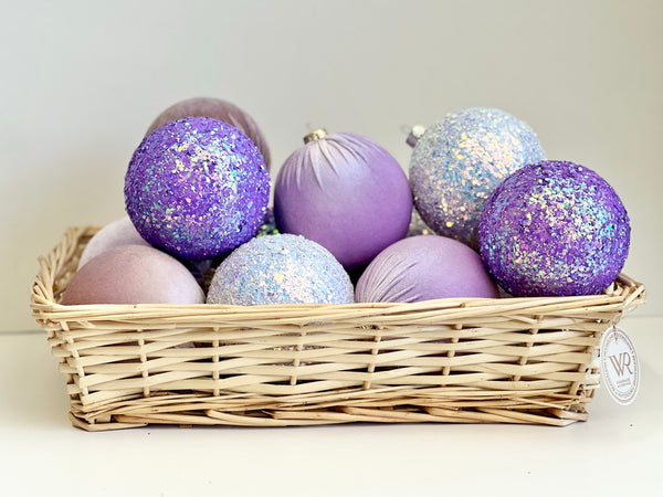 Purple Glitter Christmas Ornaments: Handmade Velvet, Glitter Ball Set of 12