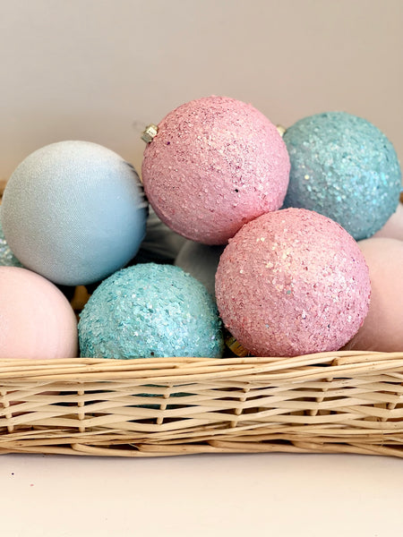 12 pcs Pastel Christmas Ornaments, Handmade Balls, Christmas Decorations, Christmas Bulbs, Christmas Gifts, Flocked Bulk Christmas Box