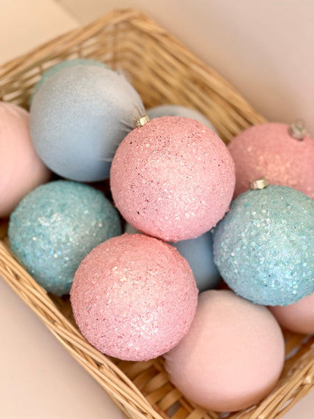 12 pcs Pastel Christmas Ornaments, Handmade Balls, Christmas Decorations, Christmas Bulbs, Christmas Gifts, Flocked Bulk Christmas Box