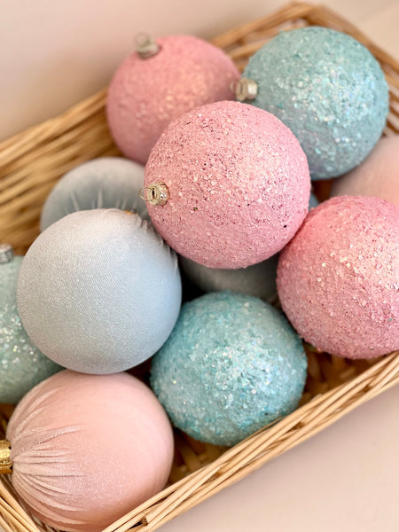 12 pcs Pastel Christmas Ornaments, Handmade Balls, Christmas Decorations, Christmas Bulbs, Christmas Gifts, Flocked Bulk Christmas Box