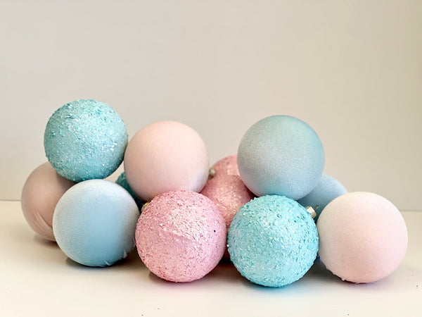 12 pcs Pastel Christmas Ornaments, Handmade Balls, Christmas Decorations, Christmas Bulbs, Christmas Gifts, Flocked Bulk Christmas Box