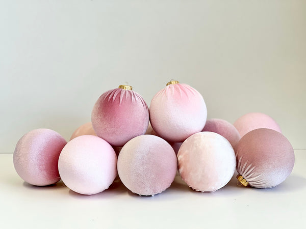 Handmade Pink Shades Christmas Ornaments: Velvet Balls, Set of 12