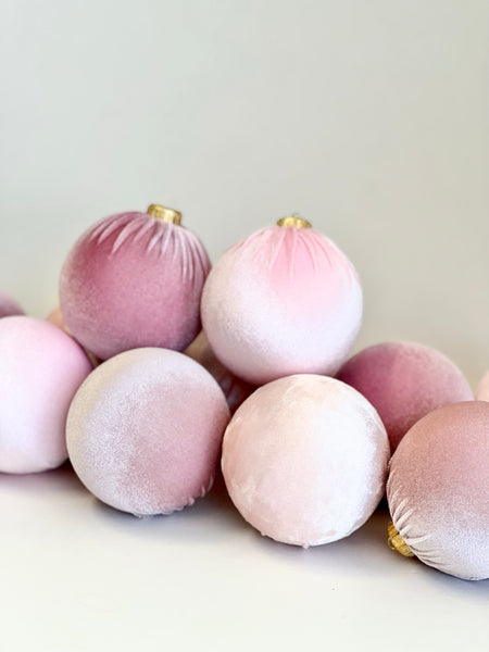 Handmade Pink Shades Christmas Ornaments: Velvet Balls, Set of 12