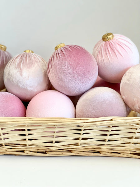 Handmade Pink Shades Christmas Ornaments: Velvet Balls, Set of 12