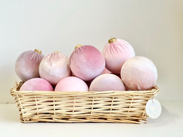Handmade Pink Shades Christmas Ornaments: Velvet Balls, Set of 12