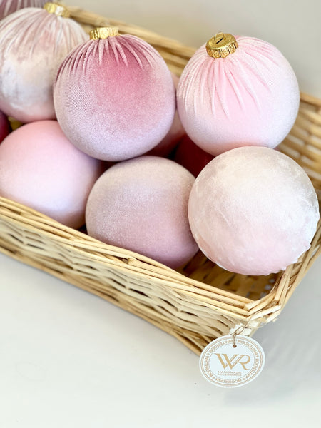Handmade Pink Shades Christmas Ornaments: Velvet Balls, Set of 12