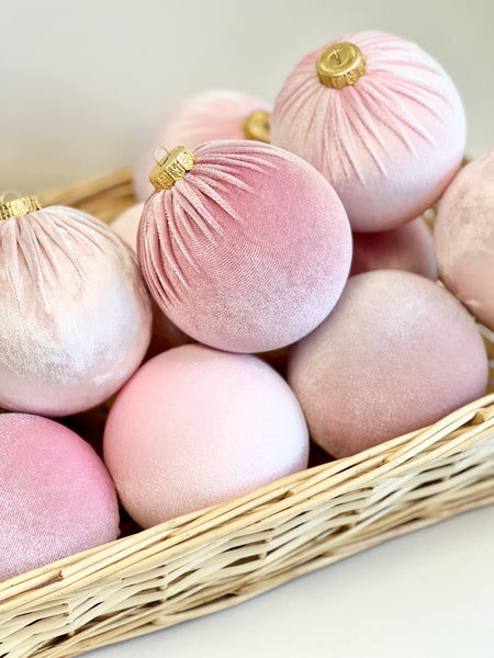 Handmade Pink Shades Christmas Ornaments: Velvet Balls, Set of 12