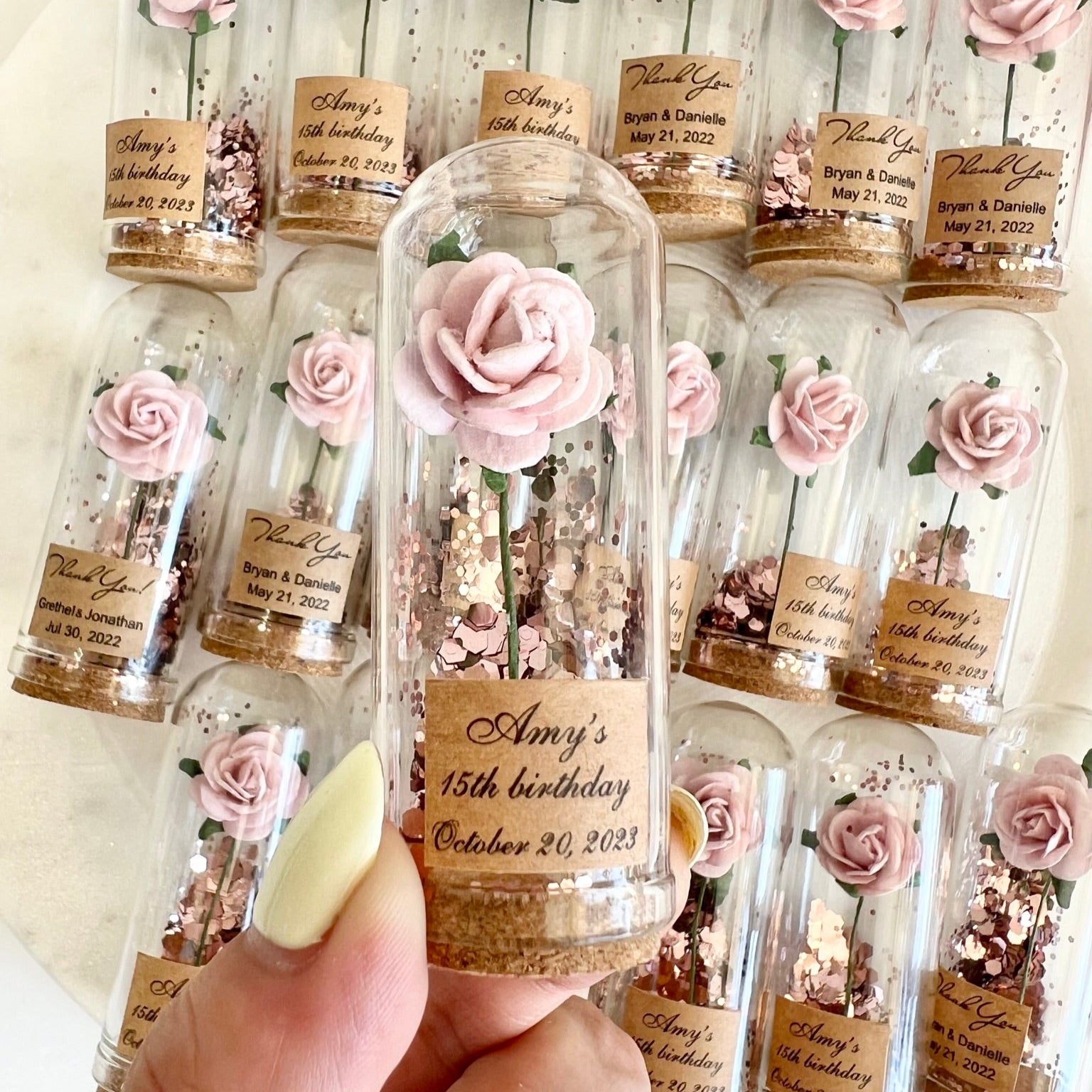 10 pcs Wedding Favors for Guests - Custom Glass Dome Cloche Favors, Beauty and the Beast Theme, Unique Party Favors