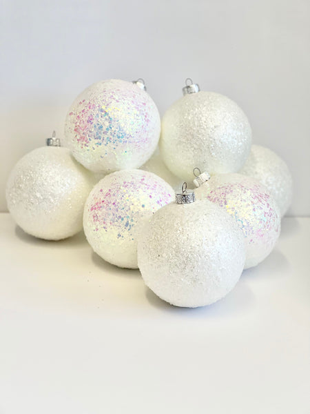 White Glitter Christmas Ball Ornament: Custom Holiday Decor