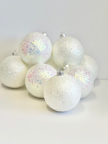 Opal Glitter Christmas Ball Ornament: White Holiday Decor