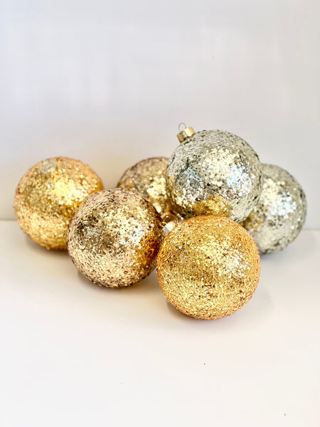Pale Gold Glitter Christmas Ball Ornament