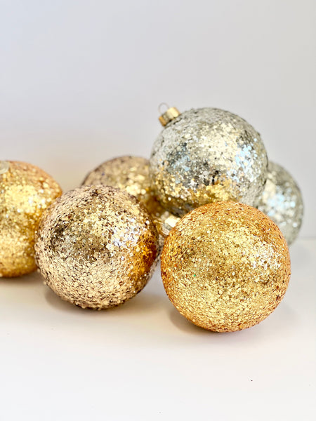 Pale Gold Glitter Christmas Ball Ornament