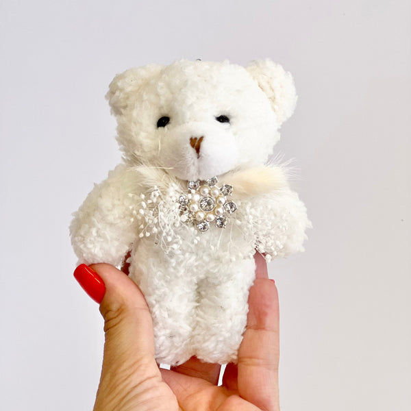 White Teddy Bear Christmas Ornament: Plush Holiday Decoration