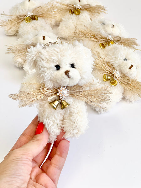 Ivory Teddy Bear Christmas Ornament: Plush Toy Decoration