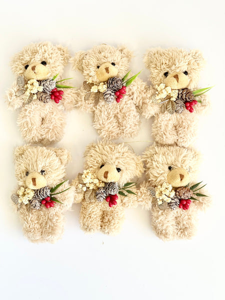 Beige Teddy Bear Christmas Ornament: Plush Holiday Decor