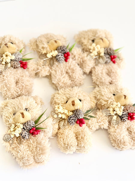 Beige Teddy Bear Christmas Ornament: Plush Holiday Decor