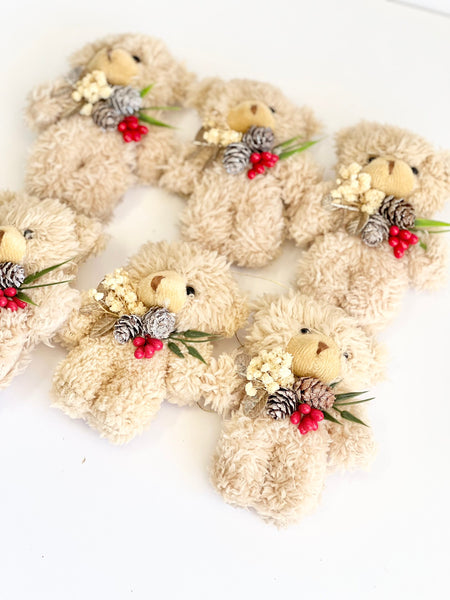Beige Teddy Bear Christmas Ornament: Plush Holiday Decor