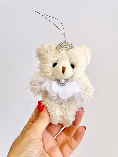 Ivory Teddy Bear Christmas Ornament: Plush Princess Bear